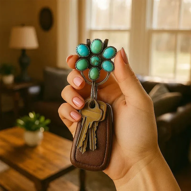 🌿Natural Turquoise Flower Clip Keychain: Stylish & Practical, Find Keys Easily - Image 10