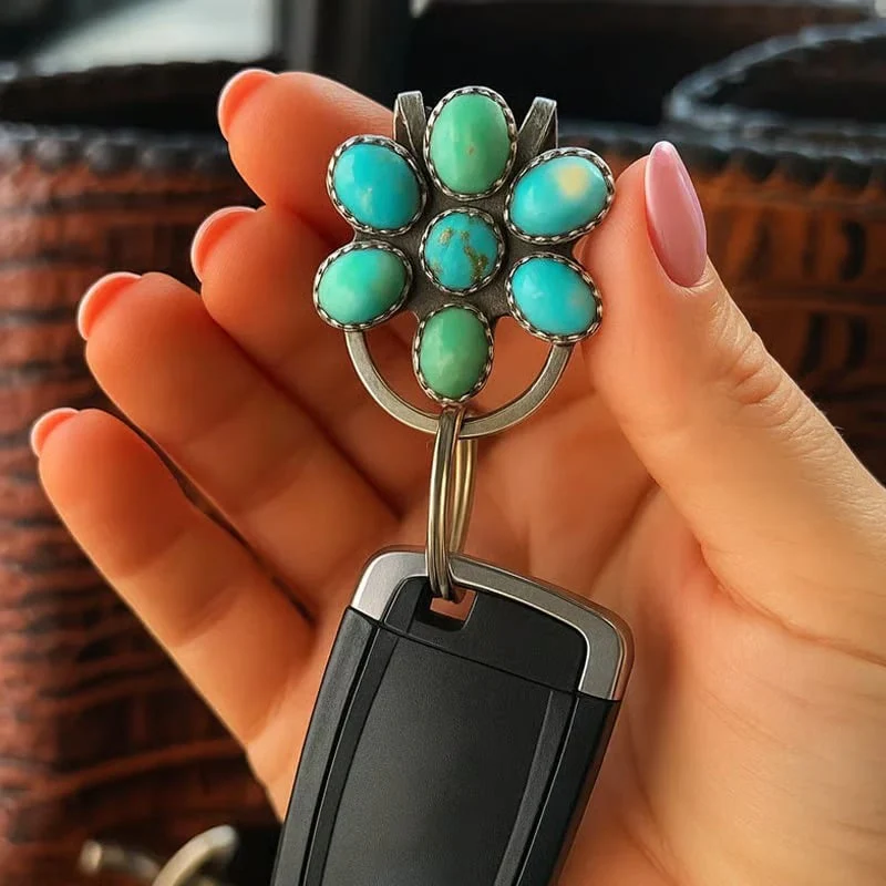 🌿Natural Turquoise Flower Clip Keychain: Stylish & Practical, Find Keys Easily - Image 3